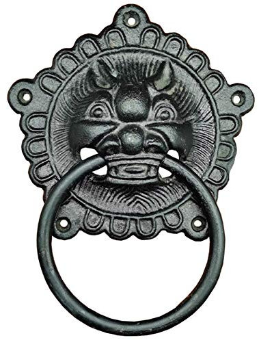 NEECS Campanello per Porta in ghisa Battente per Porta Nero Vintage Testa di Leone Mistico Battenti per Porta, Grande Anello in ghisa/Maniglia per Porta Anteriore/Anello per cancello Ant
