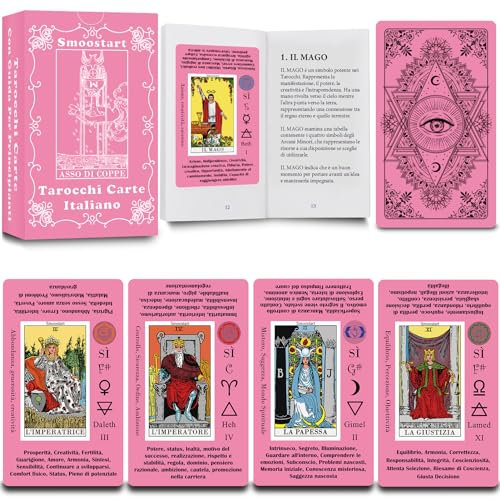 Smoostart Rosa Tarocchi Carte Italiano Per Principianti Con Significato, Tarocchi Con Guida Per Principianti, Parole Chiave, Elemento, Pianeta, Zodiaco, Chakra, Sì O No, Tono Musicale, Numerologia