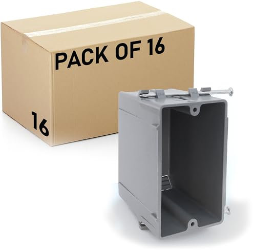 (16 Pack) 1-Gang New Work Electrical Box, 20 Cu. in., Grey PVC, Nail Mount