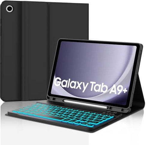 YNNHUDEEP Teclado para Samsung Tab A9 Plus 11, Funda con Teclado Español Ñ para Samsung Galaxy Tab A9+/A9 Plus 11 2023, Teclado Bluetooth Retroiluminado Desmontable para Samsung Tab A9 Plus, Negro