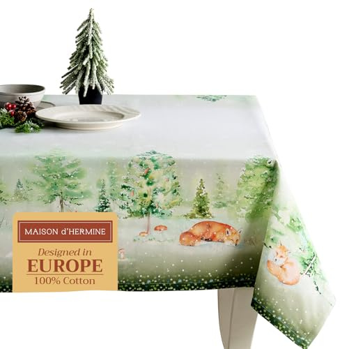Maison d' Hermine Tischdecke, rechteckig, 100 % Baumwolle, Tischdecke für Esszimmer, Bauernhaus, Zuhause, Hotel, Partys und Hochzeiten, Geschenke für Muttertag (Wintermorgen, 140 x 230 cm)