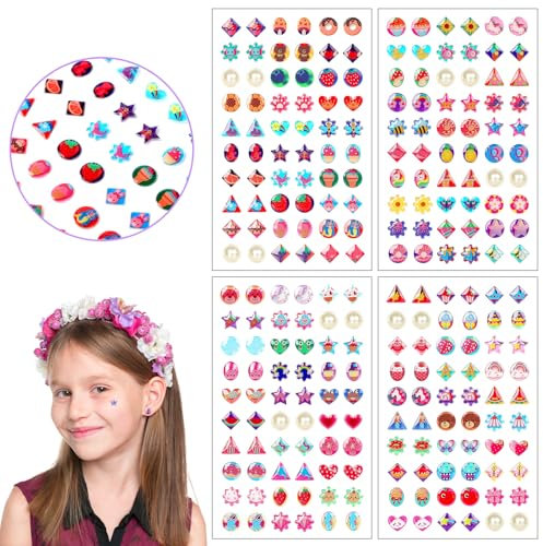 AUGSUN Klebeohrringe Mädchen, 240 Stück Selbstklebende Klebeohrringe Sticker 3D Glitzer Ohrringe Sticker Kristall Ohrringe Aufkleber für Kinder Mädchen