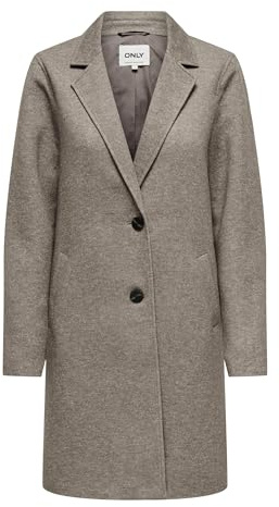 ONLY Damen Kurzmantel ONLSedona Life Carrie lange Damenjacke mit Reverskragen 15321862 Walnut Melange XS