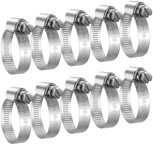 Abrazaderas de Manguera, Abrazaderas de Manguera de Acero Inoxidable, 10 piezas Abrazaderas de Manguera de Acero Inoxidable Ajustables de 16-25 mm, Abrazadera metálica para Tuberías de Agua y Gasolina