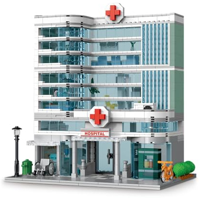 1350PCS Klemmbausteine Krankenhaus Set mit LED für Erwachsene | Krankenhaus Baustein Kit, City Hospital Haus Building Block Set, Architecture Building Set, Stadt Haus Bauset für Erwachsene