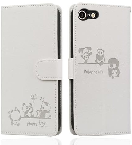 Butnyeoe for iPhone SE 2022/SE 2020 Phone Case, iPhone 8/7 Wallet Case, Leather Magnetic Book Flip Protective Cover with Card Holder, Cute Cartoon Panda White