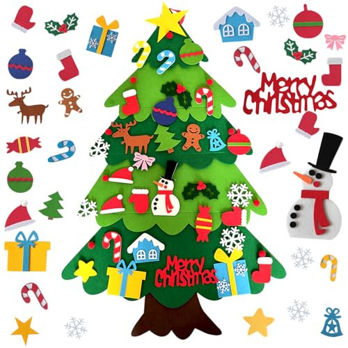 YUESHUNSLL Feltro Albero Natale, Albero Natale Feltro con Ornamenti Staccabili, Decorazioni per Appendere Le pareti di Capodanno, Regali di Natale (P3)