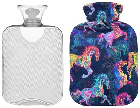 Hot Water Bottle with Soft Cover Vintage Ethnic Horses Cute Hot Water Bags Portable Hot Water Bottles for Pain Relief Bed Hand Feet Warmer 1 Liter