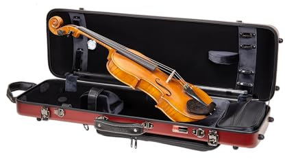 Custodia rigida in policarbonato per violino 4/4 | Finitura rossa opaca, igrometro integrato, tasca esterna per spartiti, vano accessori – Guscio leggero e resistente