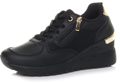 AJVANI Womens Ladies mid Wedge Heel Gold Trim lace up Trainers Sneakers Size 3 36