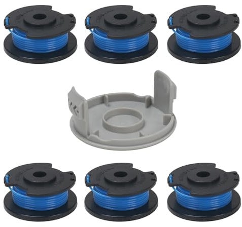 COEWUR 6 Pack Strimmer Spool Replacement for Ryobi One+ AC14RL3A 18V 24V 40V Cordless Trimmer Wire, 0.065/1.6mm Autofeed 11Ft Strimmer Spool Line with 1Spool Cover