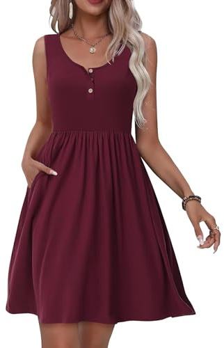 Tanmolo Sommerkleid Damen Knielang mit Knopf,Taschen | Tank Kleid aus Jersey, elastisch. Sommerkleider für Damen. Freizeitkleid für Urlaub, Strand, Alltag