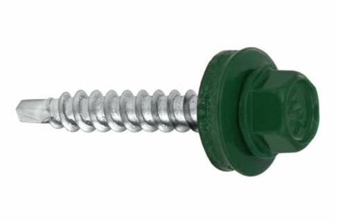 Trapezblechschrauben Bohrschrauben mit EPDM Dichtscheibe für Holzunterkonstruktionen - Blechbohrschraube für Holzuntergrund (RAL6005 - Moosgrün, 4,8 х 35 mm (250 Stück))