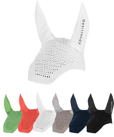 Covalliero - Fliegenhaube – Ohrenschutz für Pferde – elastische Fliegenohren – Schutz vor Insekten fürs Pferd – Pferde Zubehör in Weiß – passend für Vollblut/Warmblut