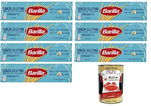 Italian Gourmet Spaghetti Senza Glutine Pasta 7 x 400g glutenfreie Nudeln | Mais-Reis-Rezeptur, ricetta mais e riso, ideale für Zöliakie e primi piatti, Gesamtnettogewicht 2,8 kg + Kostenlos Polpa 400g