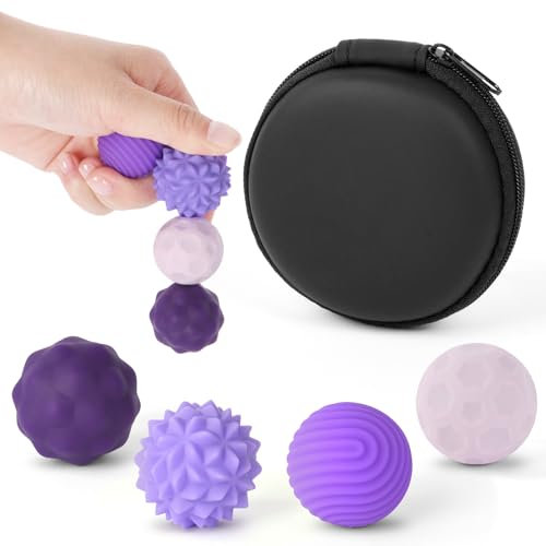 Ainiv Magnetische Fidget Toys, 4 Stück Silikon Anti Stress Bälle, Magnetbälle Zappelspielzeug Fingerspielzeug für Autismus, Texturen Sensorisches Spielzeug für Erwachsene Jugendliche (Lila)