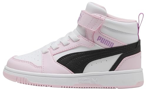 Puma Rebound V6 Mid AC+ PS Sneaker, Bianco Nero-Rosa Perla, 1.5 UK Bambino, Puma Bianco Puma Nero Perla Rosa, 34 EU
