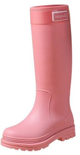 Stivali da pioggia da donna con tacco alla moda, antiscivolo, stivali alti in gomma extra large, eleganti, Colore: rosa., 37 EU