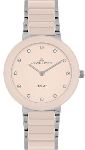 JACQUES LEMANS Damenuhr Monaco Keramik Zirkonia 34 MM 10 ATM mit Edelstahlband 42-7ZA