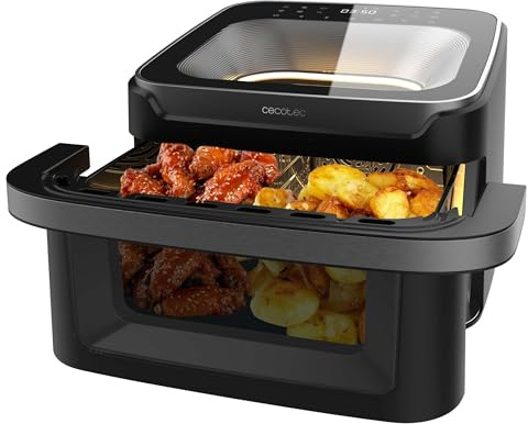 Cecotec Friteuse à Air sans Huile - Air Fryer 10L Cecofry Advance 10000 Full Vision. 2200W, Paroi Divisante, 12 Menus, Fenêtre Frontale, Plaque à Pizza, Température 40-200ºC, Écran Couleur