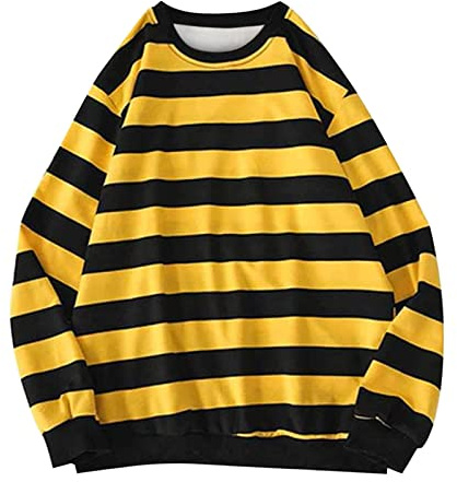 Langarmshirt Damen Gestreift Bunt Gelb Schwarz Elegant Tshirt Oversize Tops Oberteil Rundhals Basic Y2k-Shirt Langarm Teenager Mädchen Sweatshirt Bluse