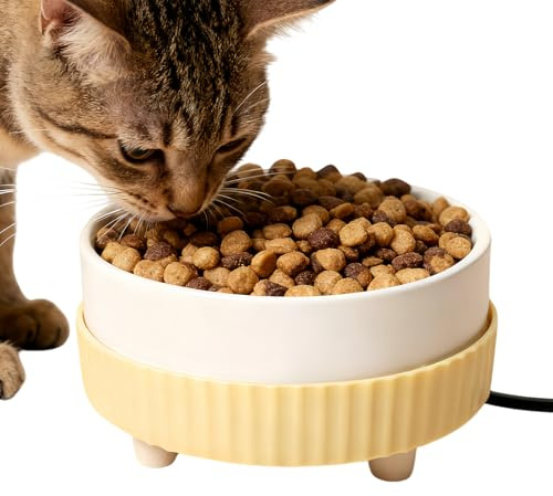 Byuexhp Beheizbare Tiernapf – Keramik mit USB-betrieben – Thermoschüssel für Wasser und Katzenfutter, für Welpen, Kätzchen, Enten, Vogel, drinnen und draußen, kaltes Wetter