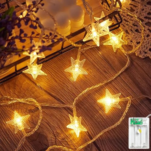 MUCHER String Lights Star Fairy Lights with 6M 40 LED Decorative Lighting for Anywhere (Warm White) (Battery Power Star)