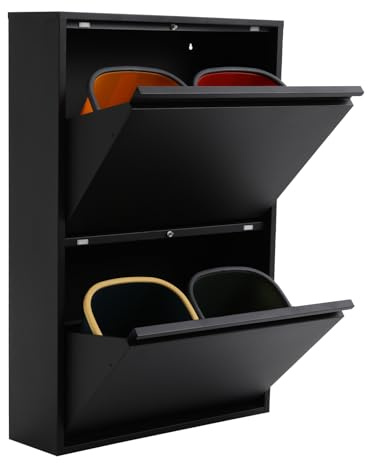 DAHAD Sistema de reciclaje de acero, 60 litros, papelera con 4 compartimentos, con compartimentos de presión, de pared, con sistema de reciclaje, color: negro