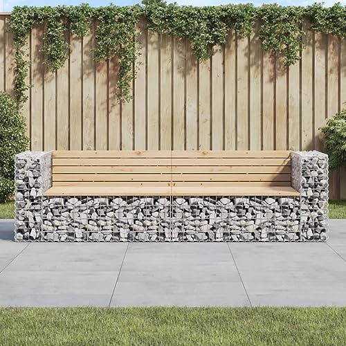 QZZCED Banc de jardin avec motif gabion en bois massif de pin 244 x 71 x 65,5 cm - Lot de 2 bancs extérieurs résistants pour patio et terrasse - Base en acier galvanisé