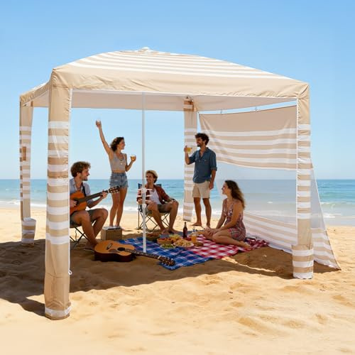 VEVOR Tenda da Spiaggia per Esterno da 2438 x 2438 mm con Parete Laterale, Protezione UPF 50+, Facile da Montare con Tasche per la Sabbia, Ombrellone Parasole Portatile Regolabile in Altezza