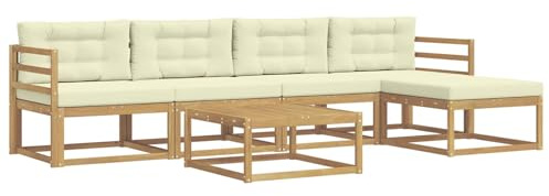 vidaXL Outdoor-Sofagarnitur 6 pcs Weiß und Creme 79 x 79 x 37 cm, Patio-Lounge-Set, modernes Outdoor-Sofa, wetterfestes Gartenmöbel, Akazienholz