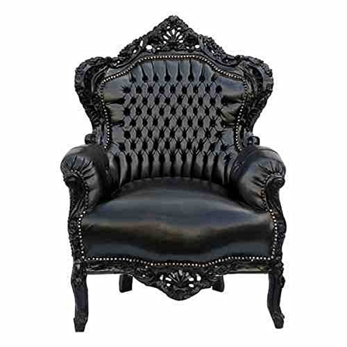 Casa Padrino Barock Sessel 'King' Schwarz/Schwarz Lederoptik