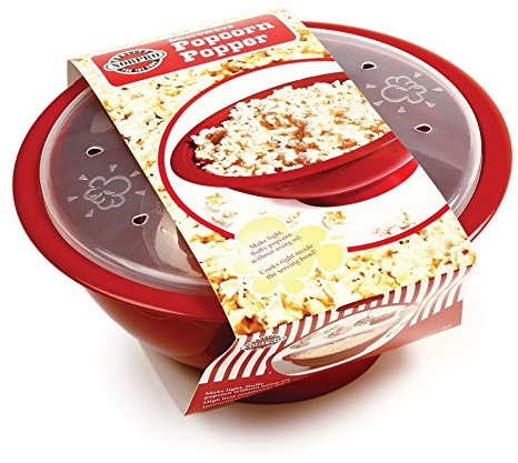 Norpro Microwave Popcorn Popper, 10.5 x 5 x 10.5, Red, w/clear lid