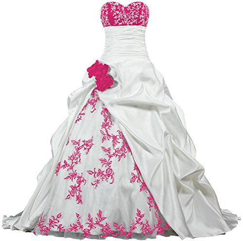 APXPF Femme Broderie Bustier Robe plissée de mariée en Satin pour la mariée 14 Blanc et Rose