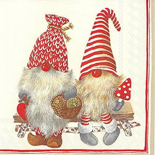 Ihr Servilletas de mesa de papel de Elfos de navidad gnomos almuerzo 20 en una plaza paquete de 33cm rojo