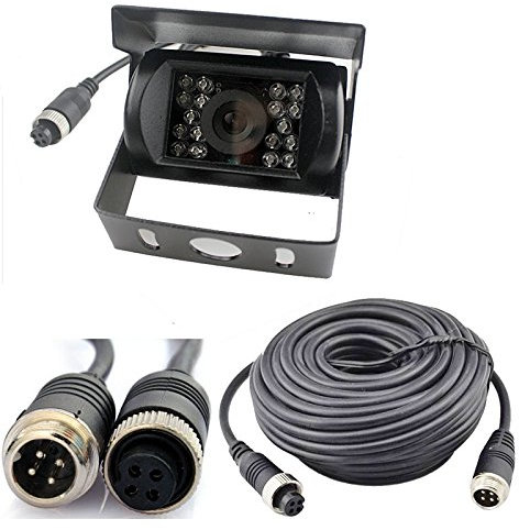 4Pin 18 LED IR Night Vision CCD Car Rear View Parking Reverse Camera + 4 Pin Connector Extension Cable for 12V/24V Bus Truck Trailer RV Caravan(Black Camera with 10m/33ft Cable)