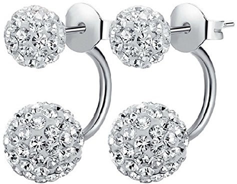 Kim Johanson Damen Doppel Shamballa Ohrringe *Vera* aus 925 Sterling Silber mit Zirkonia Steinchen Besetzt Ohrstecker inkl. Schmuckbeutel