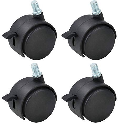 Gizhome - Ruedas giratorias de repuesto de plástico de nailon de 5 cm, 4 unidades, para proteger el suelo de la silla de oficina, con vástago roscado de 5/16 pulgadas, 3/5 pulgadas, con freno negro