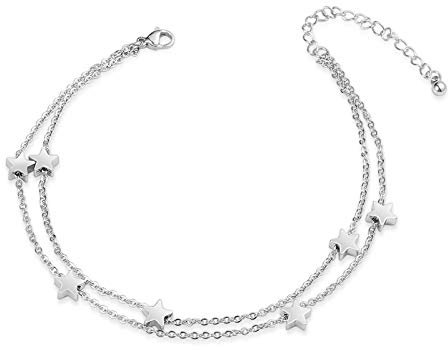 VU100 Etoiles Bracelet de Cheville pour Femme Fille Bijoux en Acier inoxydable Chaîne De Cheville Argent