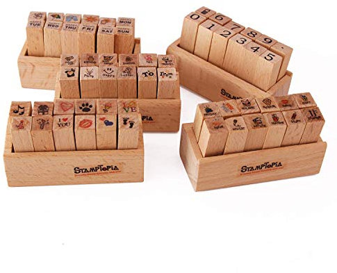 60pcs Niedliches Mini Holz Stempel Set, Leben-Liebes-Reise-Wochen-Zahl-Muster DIY Tagebuch Sammelalbum Stempel für Kartenherstellung Diy Handwerk Scrapbooking