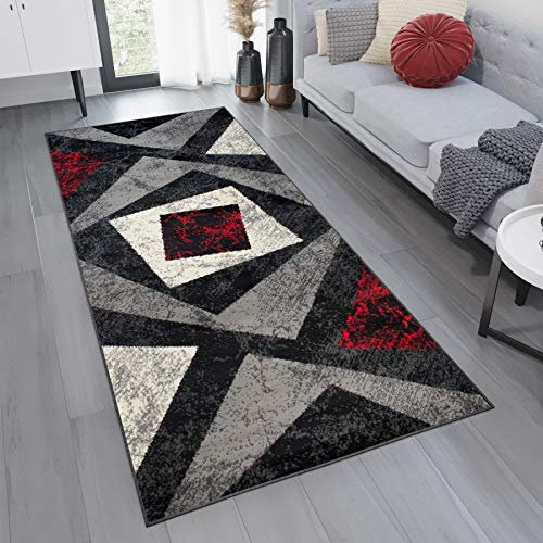 TAPISO Dream Läufer Flur Teppich Kurzflor Modern Teppichläufer Brücke Grau Schwarz Creme Mehrfarbig Meliert Viereck Muster ÖKOTEX 80 x 300 cm