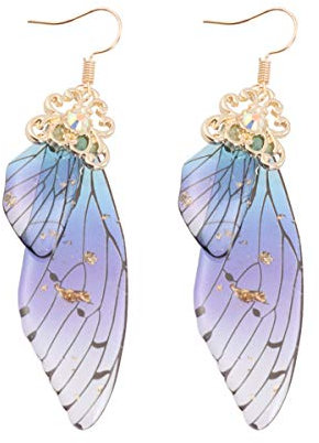 Happyyami Schmetterling Flügel Ohrringe - Fee Braut Tropfen Ohrringe Phantasie Frauen Schmuck (Goldfolie Blau)