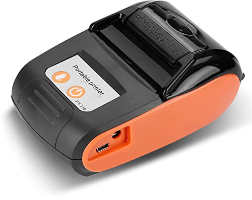 Mini imprimante de reçus Thermique Portable sans Fil Bluetooth, imprimante de factures Thermiques 58 mm 110-240 V, imprimantes à Chauffage Direct, Bluetooth 4.0/Android/iOS/Windows.(Orange)