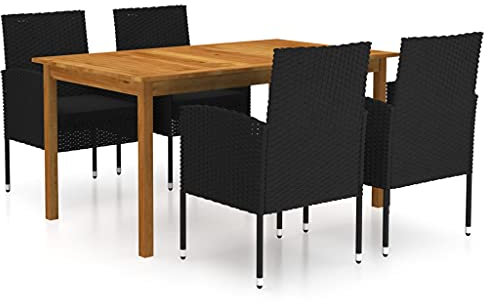 vidaXL Gartenmöbel Set 5-TLG. Gartengarnitur Sitzgruppe Gartenset Sitzgarnitur Tisch Stühle Esstisch Gartenstuhl Gartentisch Sessel Schwarz