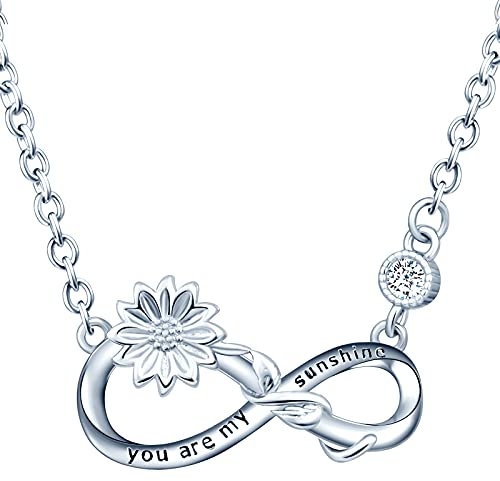 MicLee Damen Halskette 925 Sterling Silber Zirkonia Unendlichkeit Zeichen Sonnenblume You are my sunshine Anhänger Kette mit Geschenkbeutel Super Geschenk für Mutter Freundin
