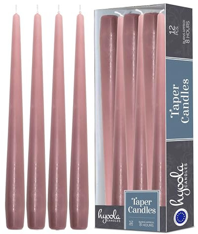 Hyoola Candele Lunghe a Cono 25 cm - Candele Coniche Senza Profumo Antigoccia - Candele Colorate Rosa Malva - Candele Lunga Durata 8 ore - Set Candele Affusolate da 12