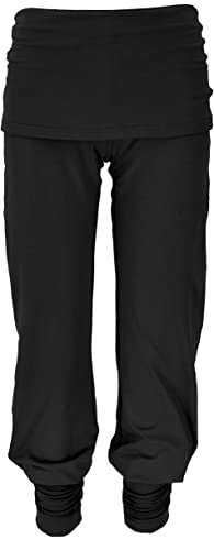 GURU SHOP Yoga-Hose mit Minirock in Bio-Qualität - Schwarz, Damen, Baumwolle, Size:L