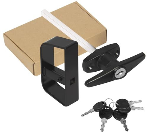 CIN&GO Türriegel mit T-Griff und 2 Schlüsseln, 11,4 cm Vorbau, Lagerung, Scheunentür, Schuppentür, Hardware-Schloss-Set für Spielhäuser, Hühnerstall, Wohnmobil (schwarz)
