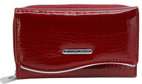 Jennifer Jones Echt-Leder Damen Geldbörse - Modische Croco Glanz Optik - RFID (M - Style 2, Rot)