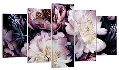 ARTTOR Bilder auf Leinwand 160x85cm Wandbild Botanik Blumen - 5076 | Pfingstrosen Veilchen Mehrteilige Groß XXL Wanddekoration Wohnzimmer Schlafzimmer Wanddeko Wand Kunstdruck Wandkunst ARTTOR